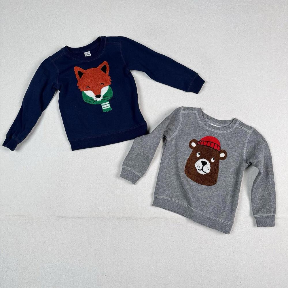 Lot Of 2 Carter's Crewneck Sweatshirts Gray Bear Blue Fox Pullover Size 5T‎